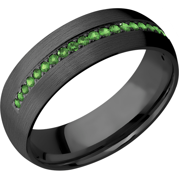 Black Zirconium Men's Ring with Green Diamond All Rings Men's Wedding Band