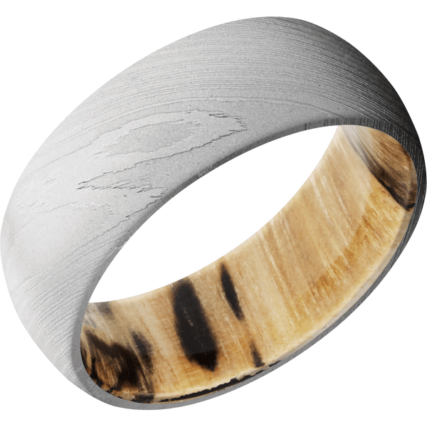 Damascus Steel Men's Ring with Spalted Tamarind Wood Damascus Steel Men's Wedding Band