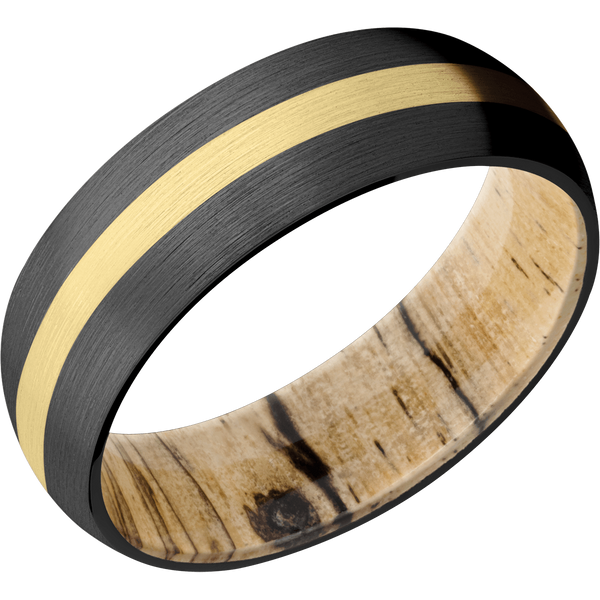 Black Zirconium Men's Ring with 14K Yellow Gold and Spalted Tamarind 14K Gold Men's Wedding Band