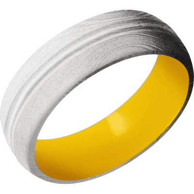 Marble Damascus Steel Men's Ring with Cerakote Sleeve Damascus Steel Men's Wedding Band
