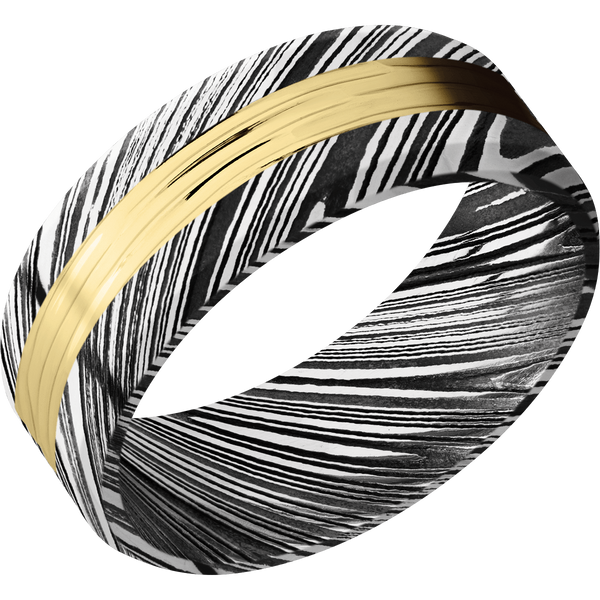 Damascus Steel Men's Ring with 14K Gold 14K Gold Men's Wedding Band