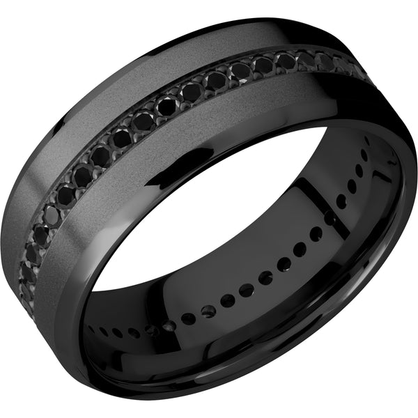 Black Zirconium Men's Ring with Black Diamond Black Zirconium Men's Wedding Band