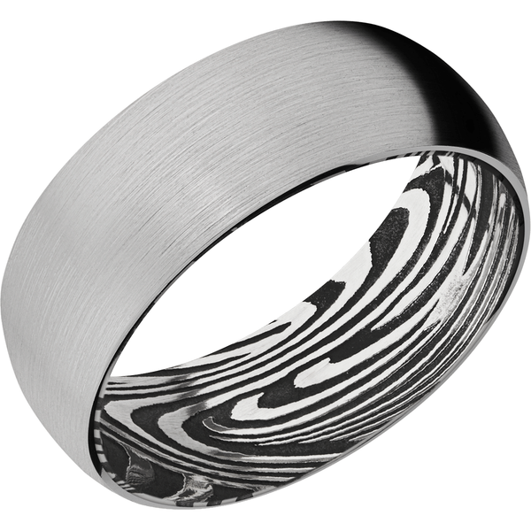 Titanium Men's Ring with Sunset Damascus Steel Sleeve Damascus Steel Men's Wedding Band