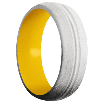 Marble Damascus Steel Men's Ring with Cerakote Sleeve Damascus Steel Men's Wedding Band