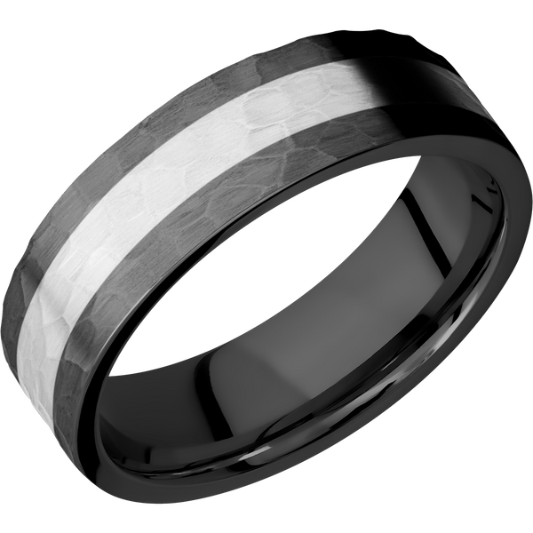 Black Zircnoium Men's Ring with Palladium Silver Black Zirconium Men's Wedding Band