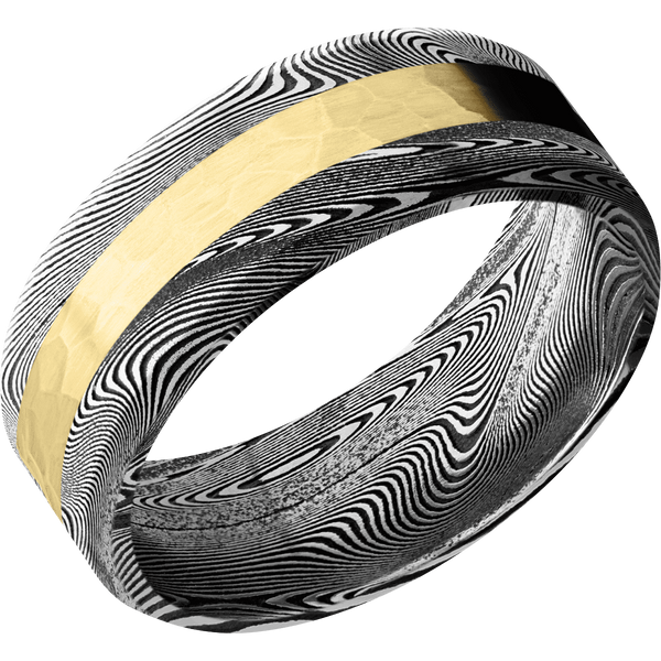 Tightweave Damascus Steel Men's Ring with 14K Yellow Gold Damascus Steel Men's Wedding Band