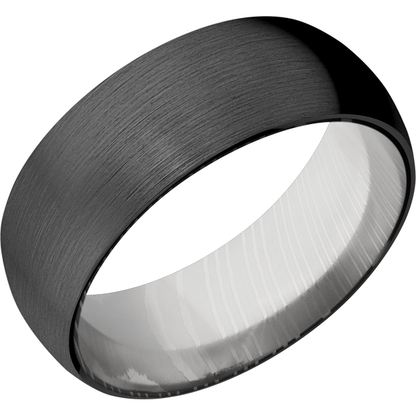 Black Zirconium Men's Ring with Damascus Steel Damascus Steel Men's Wedding Band