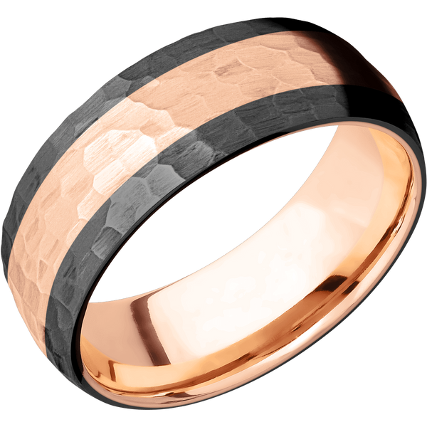 Black Zirconium Men's Ring with 14K Rose Gold 14K Gold Men's Wedding Band