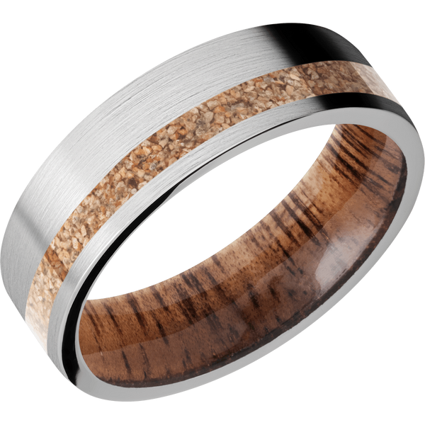Cobalt Chrome Men's Ring with Dinosaur Bone and Koa Wood Dinosaur Bone Men's Wedding Band