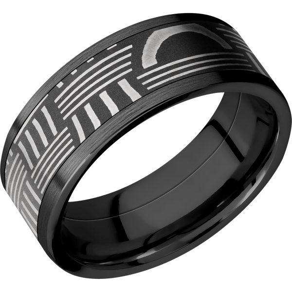 Black Zirconium Men's Ring with Damascus Steel Black Zirconium Men's Wedding Band