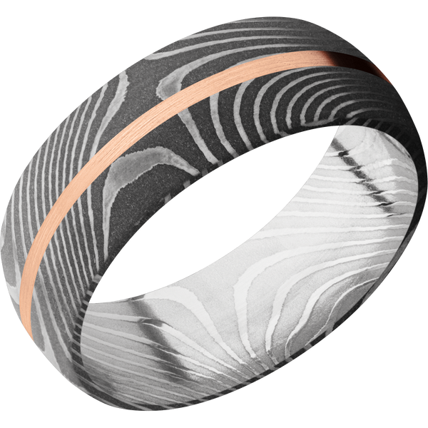 Flattwist Damascus Steel Men's Ring with 14K Rose Gold Damascus Steel Men's Wedding Band