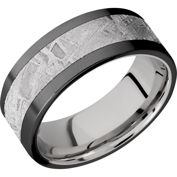 Black Zirconium Men's Ring with Gibeon Meteorite and Cobalt Cobalt Chrome Men's Wedding Band