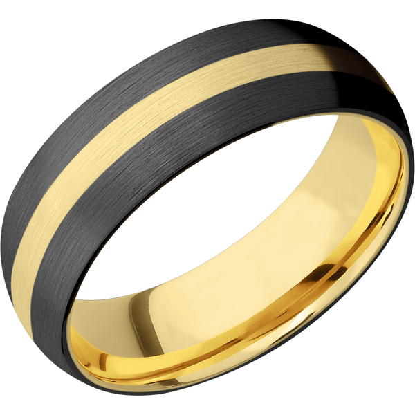 Black Zirconium Men's Ring with 14K Yellow Gold 14K Gold Men's Wedding Band