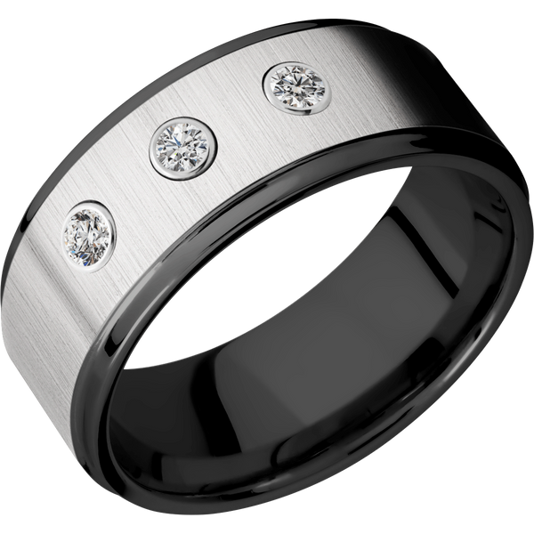 Black Zirconium Men's Ring with Lab Diamond All Rings Men's Wedding Band