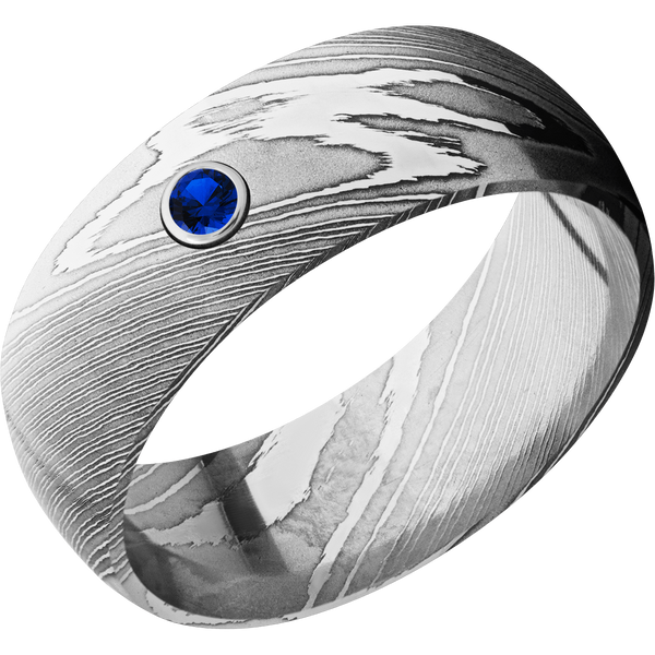Damascus Steel Men's Ring with Sapphire Damascus Steel Men's Wedding Band