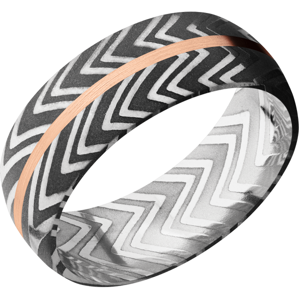 Zebra Damascus Steel Men's Ring with 14K Rose Gold Damascus Steel Men's Wedding Band