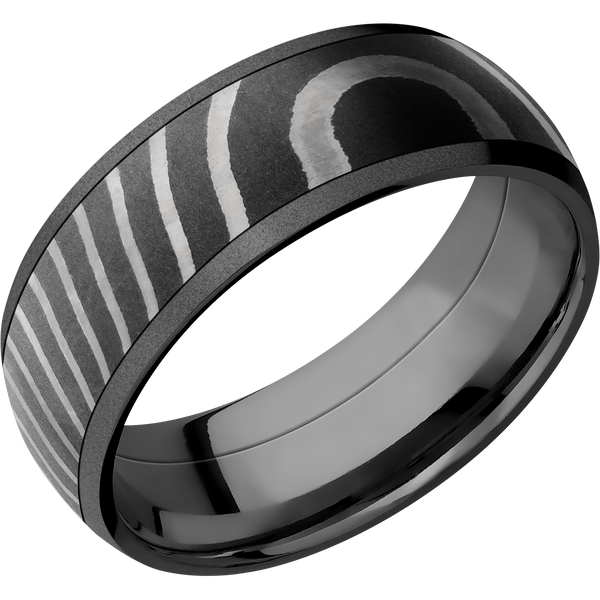 Black Zirconium Men's Ring with Damascus Steel Damascus Steel Men's Wedding Band