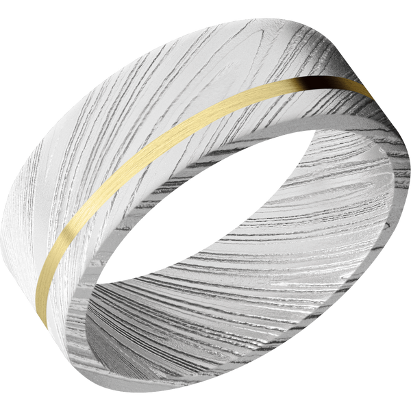 Damascus Steel Men's Ring with 14K Yellow Gold Damascus Steel Men's Wedding Band