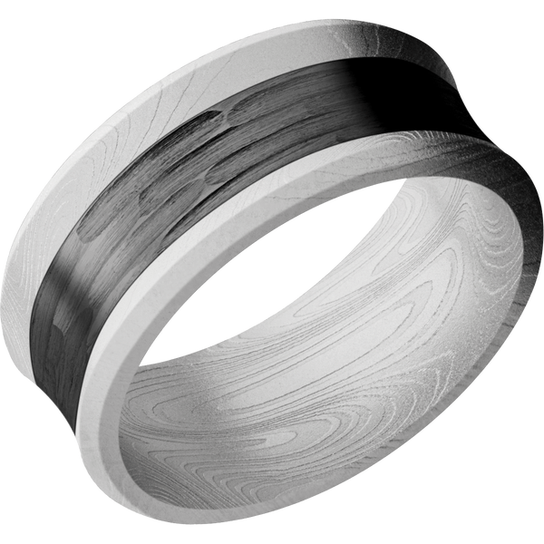 Marble Damascus Steel Men's Ring with Black Zirconium Damascus Steel Men's Wedding Band