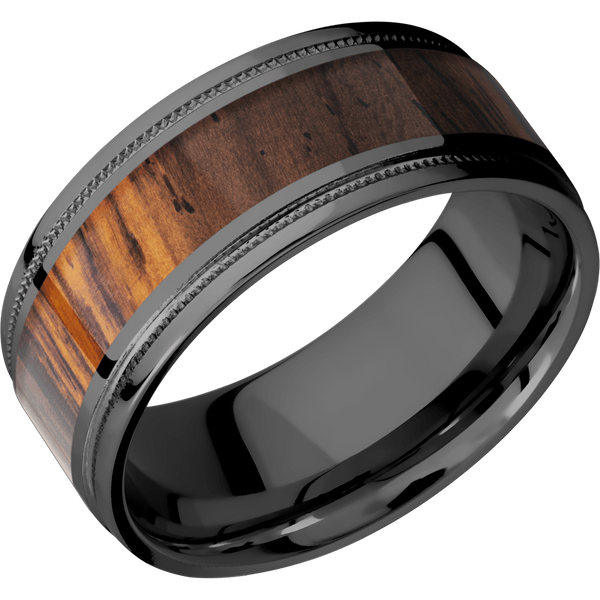 Black Zirconium Men's Ring with Cocobolo Wood Wood Men's Wedding Band