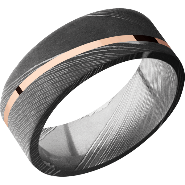 Damascus Steel Men's Ring with 14K Rose Gold Damascus Steel Men's Wedding Band