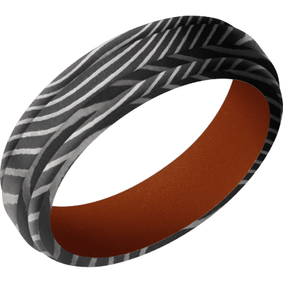 Flattwist Damascus Steel Men's Ring with Cerakote Sleeve Damascus Steel Men's Wedding Band