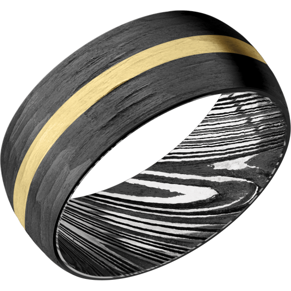 Black Zirconium Men's Ring with 14K Yellow Gold and Damascus Steel Damascus Steel Men's Wedding Band