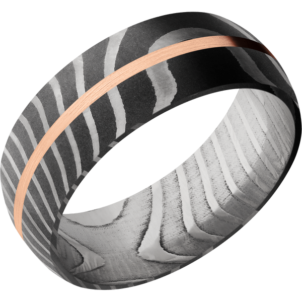 Tiger Damascus Steel Men's Ring with 14K Rose Gold Damascus Steel Men's Wedding Band