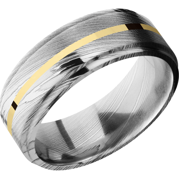 Damascus Steel Men's Ring with 14K Yellow Gold Damascus Steel Men's Wedding Band
