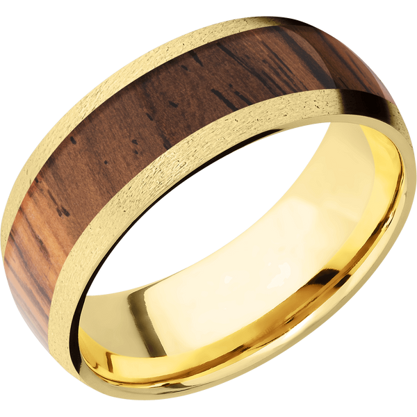 14K Yellow Gold Men's Ring with Cocobolo Wood Men's Wedding Band