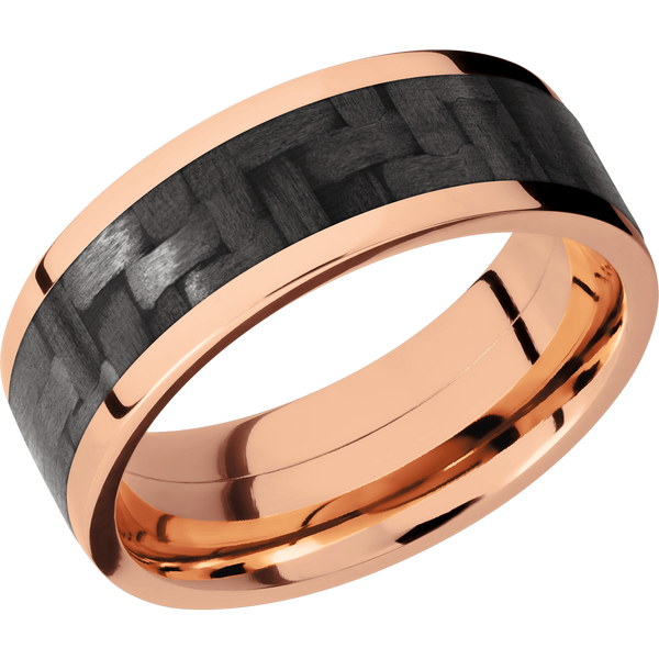 14K Rose Gold Men's Ring with Carbon Fiber 14K Gold Men's Wedding Band