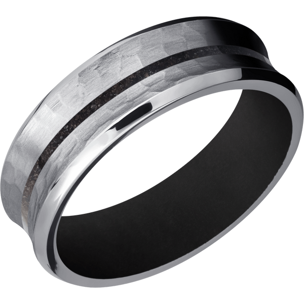 Tantalum Men's Ring with Dinosaur Bone and Cerakote Dinosaur Bone Men's Wedding Band