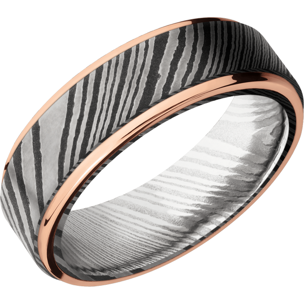 Damascus Steel Men's Ring with 14K Rose Gold Damascus Steel Men's Wedding Band