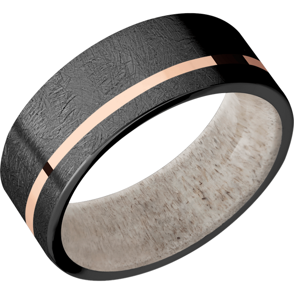 Black ZIrconium Men's Ring with 14K Rose Gold and Antler 14K Gold Men's Wedding Band