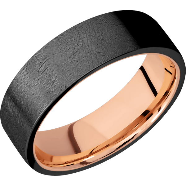 Black Zirconium Men's Ring with 14K Rose Gold 14K Gold Men's Wedding Band