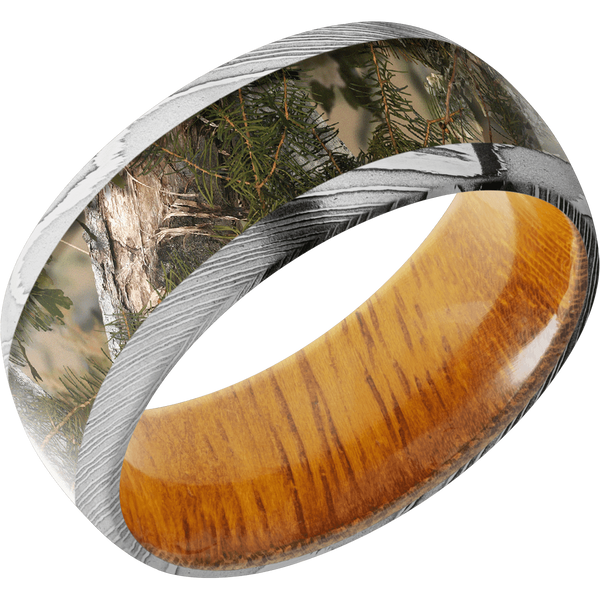 Damascus Steel Men's Ring with Kings Camo and Osage Wood Damascus Steel Men's Wedding Band