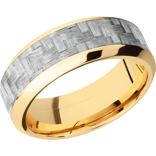 14K Yellow Gold Men's Ring with Carbon Fiber Carbon Fiber Men's Wedding Band
