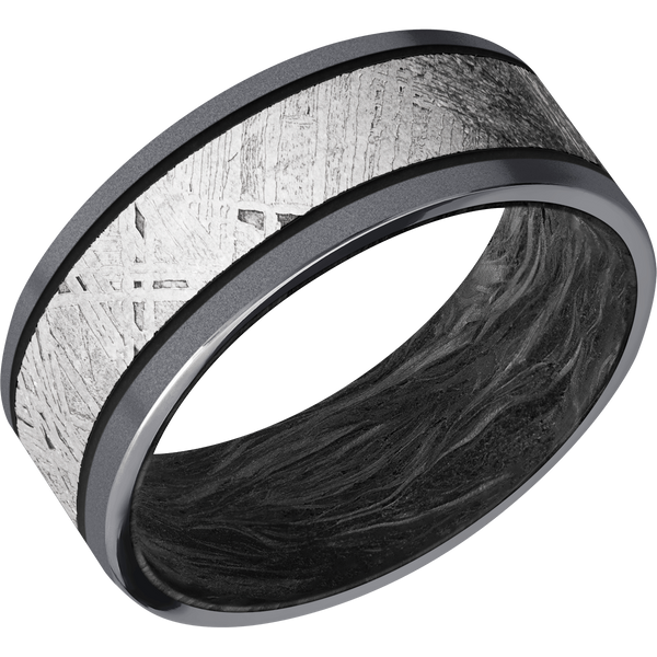 Tantalum Men's Ring with Gibeon Meteorite and Carbon Fiber Cerakote Men's Wedding Band