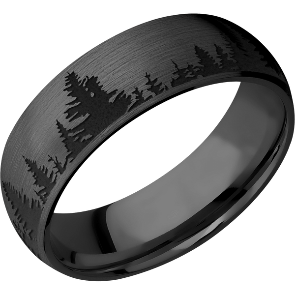 Black Zirconium Men's Ring with Spruce Tree Design Tree Designs Men's Wedding Band
