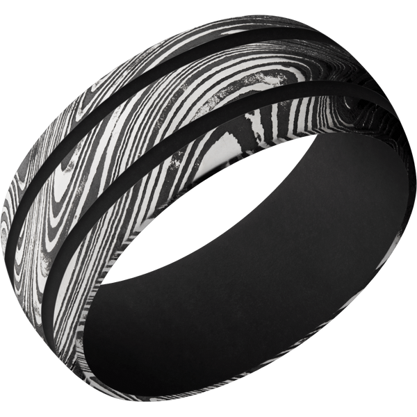 Marble Damascus Steel Men's Ring with Cerakote Damascus Steel Men's Wedding Band