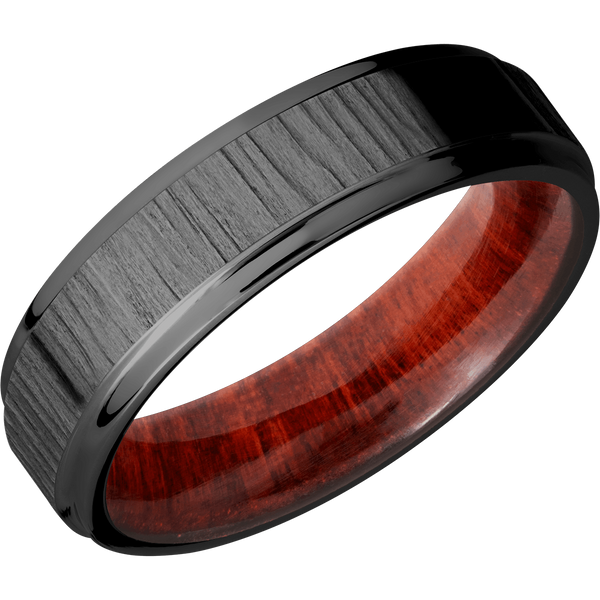 Black Zirconium Men's Ring with Red Heart Wood Wood Men's Wedding Band