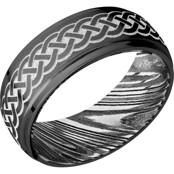 Black Zirconium Men's Ring with Damascus Steel and Cerakote Damascus Steel Men's Wedding Band