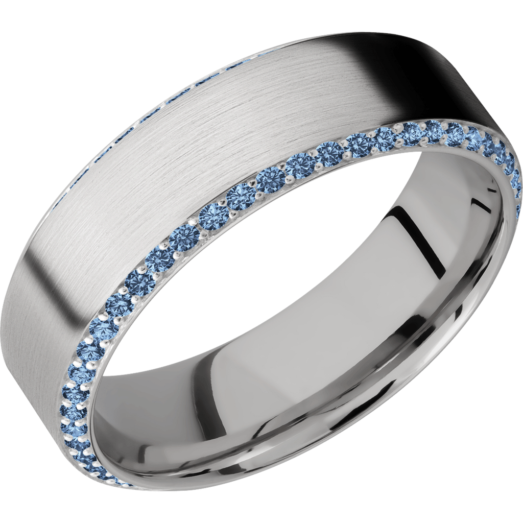 Men's Two Tone Wedding Band - Simulated Blue Sapphire & Cubic Zirconia, 14k Gold Over Silver (Size 9.5)