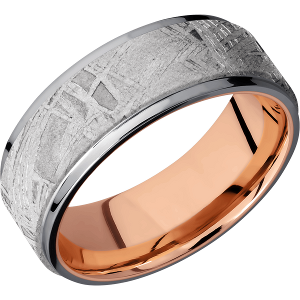 Tantalum Men's Ring with Gibeon Meteorite and 14K Rose Gold 14K Gold Men's Wedding Band