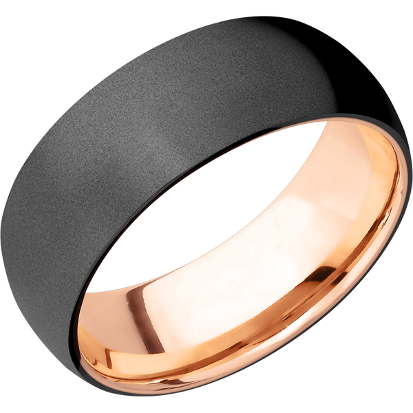 Black Zirconium Men's Ring with 14K Rose Gold Sleeve 14K Gold Men's Wedding Band