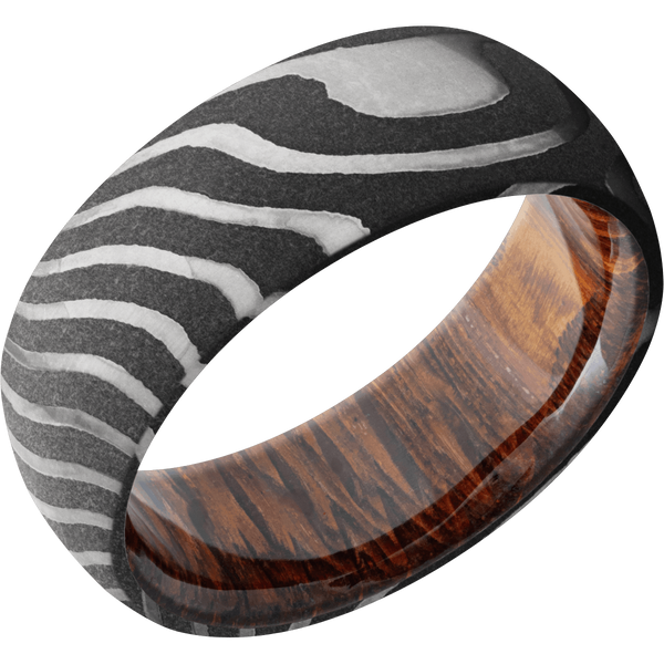 Tiger Damascus Steel Men's Ring with Leopard Wood Damascus Steel Men's Wedding Band