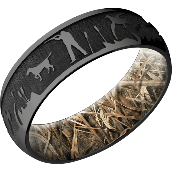 Black Zirconium Hunter Men's Ring with Mossy Oak Sleeve Black Zirconium Men's Wedding Band
