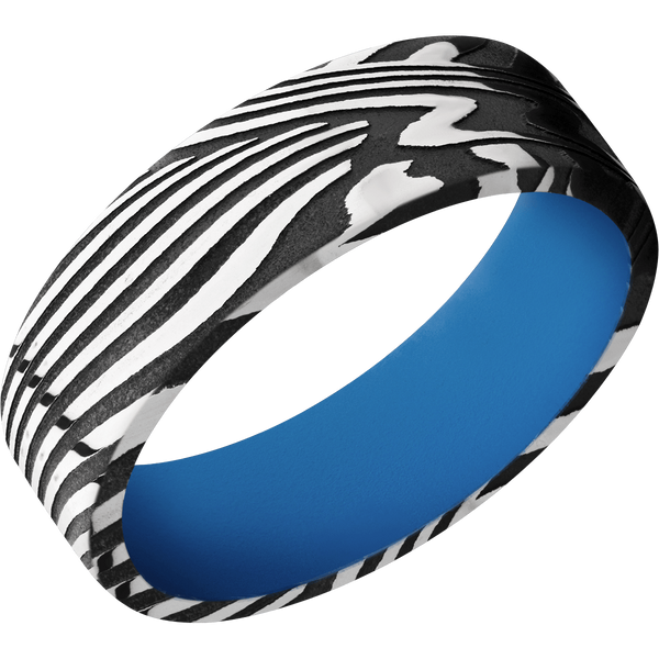 Sunset Damascus Steel Men's Ring with Cerakote Damascus Steel Men's Wedding Band