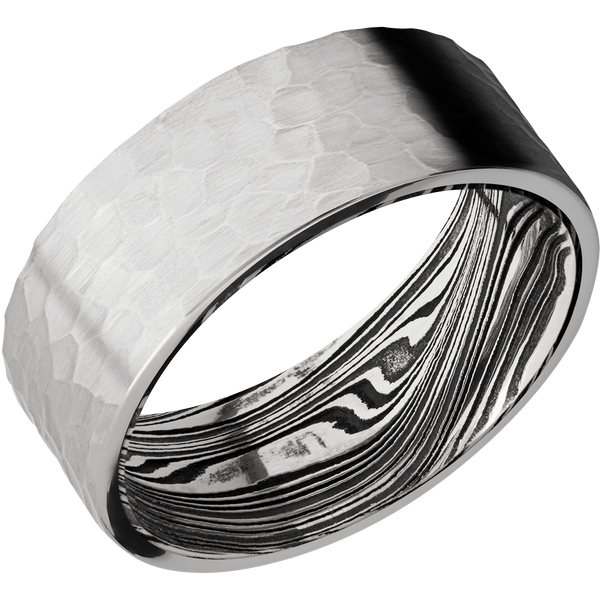 Titanium Men's Ring with Damascus Steel Damascus Steel Men's Wedding Band
