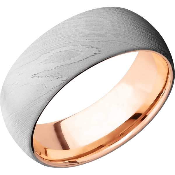 Damascus Steel Men's Ring with 14K Rose Gold Damascus Steel Men's Wedding Band